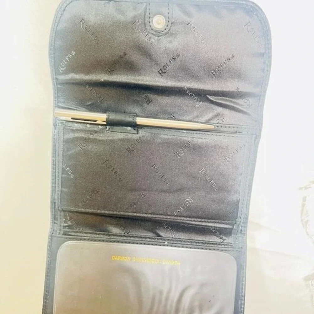 Vintage Rolfs‎ Black Leather Checkbook Wallet Card Slots Coin Pocket Pen Holder